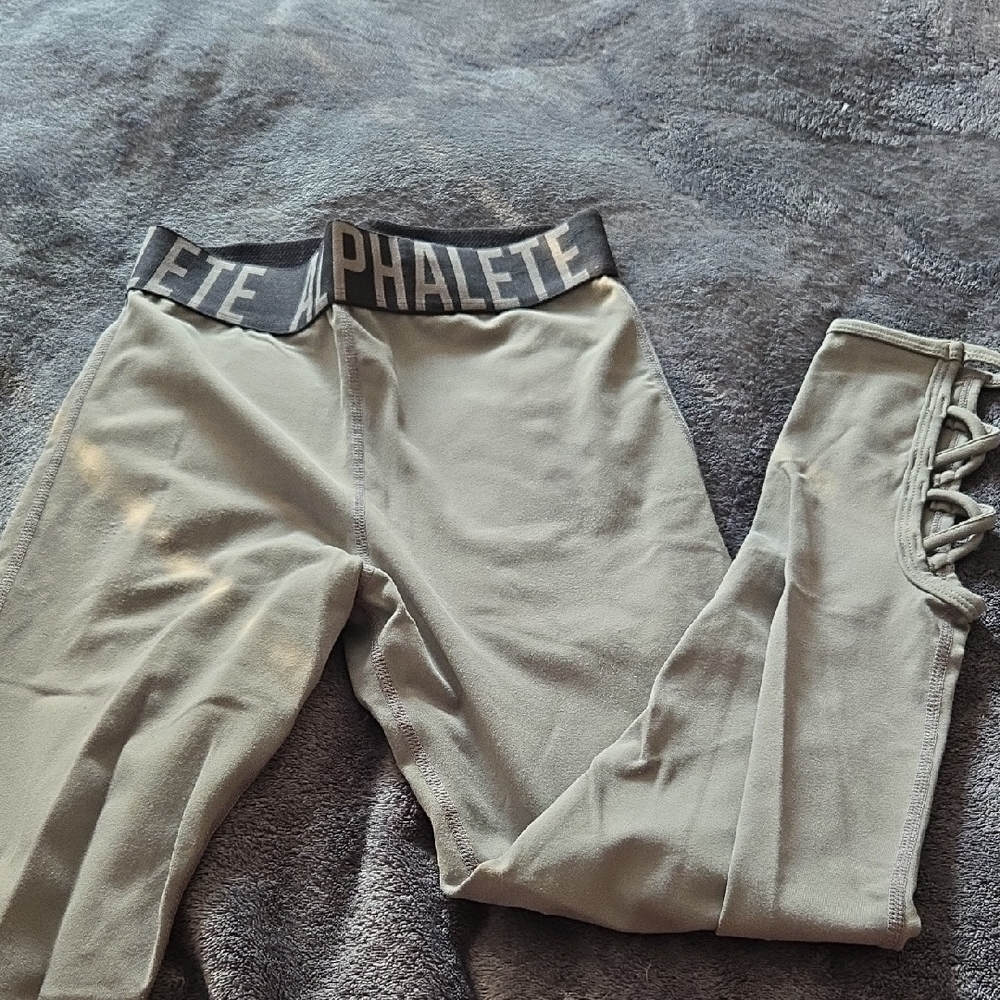 Alphalete Taupe Leggings with Side Lace-Up